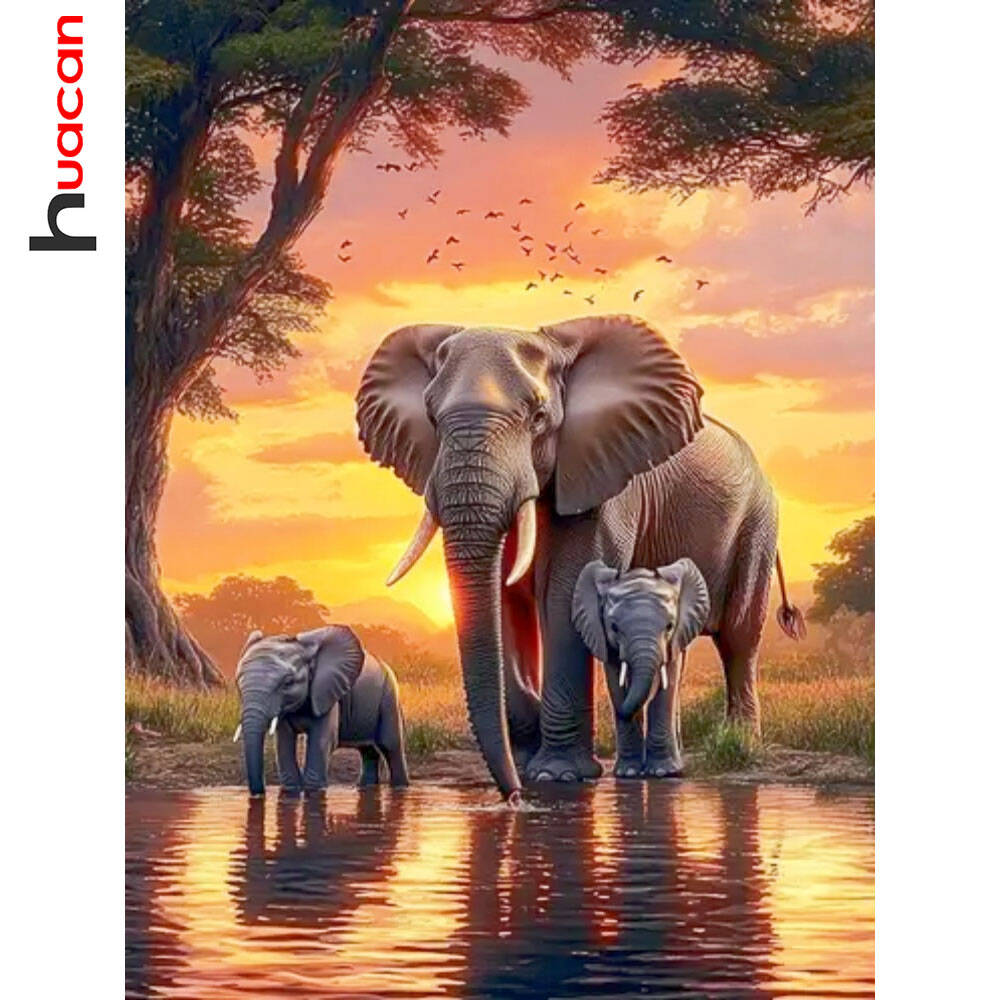 Resin Art Wallpaper - Huacan elefante puesta de sol paisaje